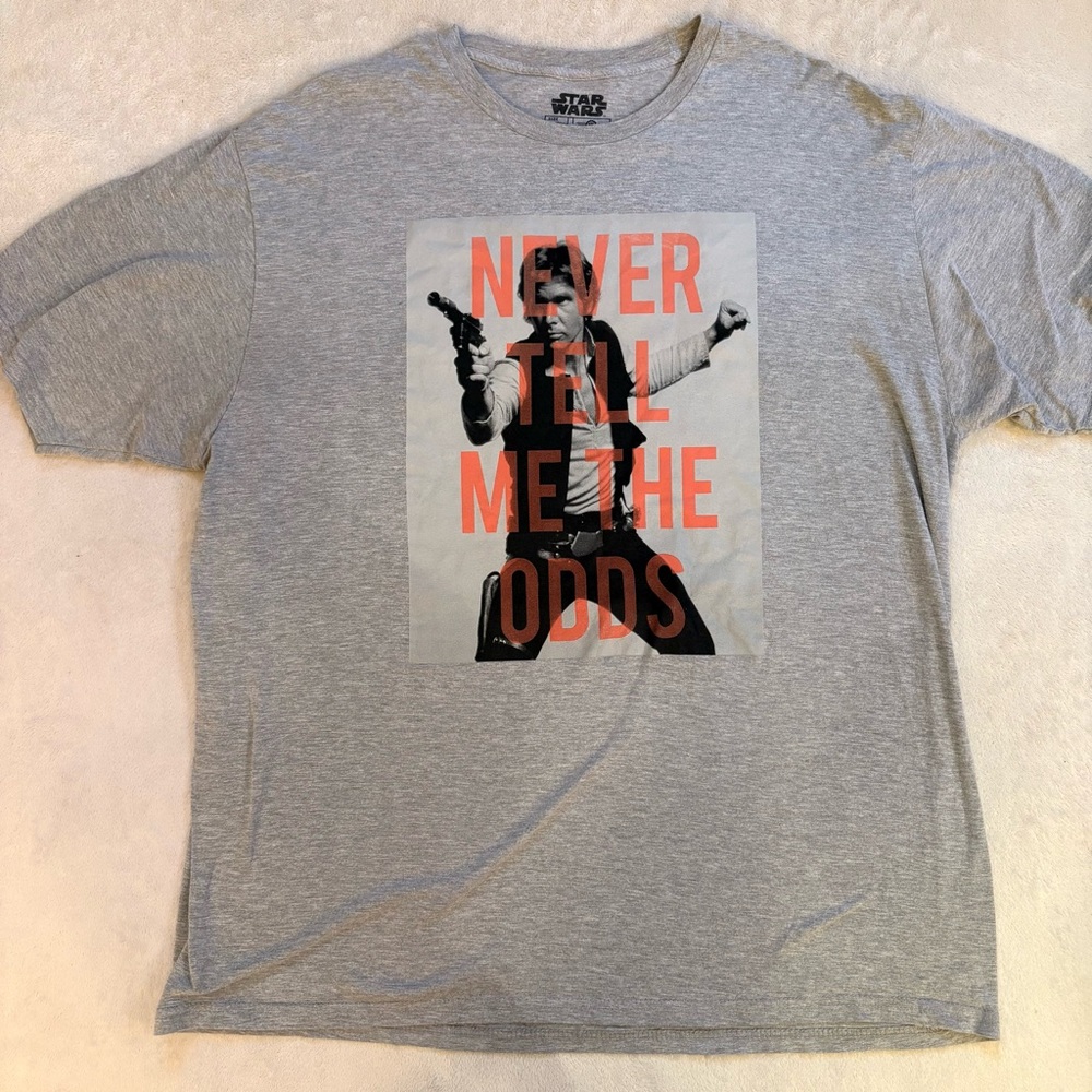 Star Wars Gray Han Solo 'Never Tell Me The Odds' Short Sleeve Tee Sz XXL